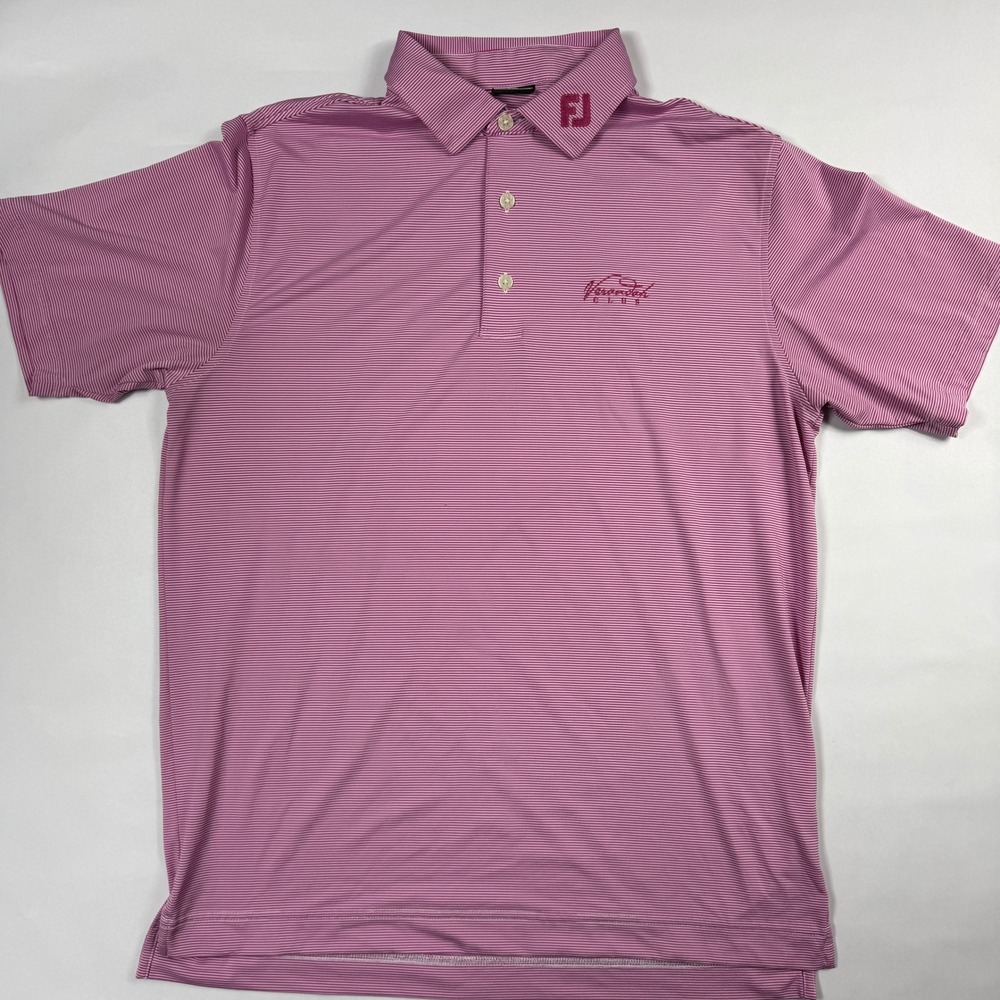 FootJoy Polo Shirt Mens Medium Pink White Micro Stripe Verandah Club Golf